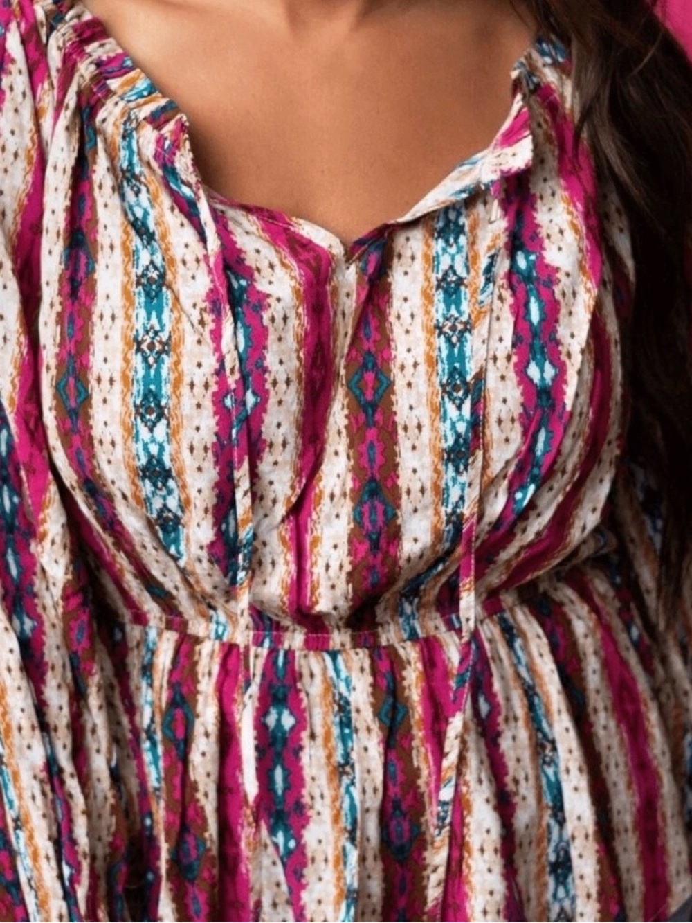 Savanna Jane Size 3x Boho Striped Blouse Pink & Teal